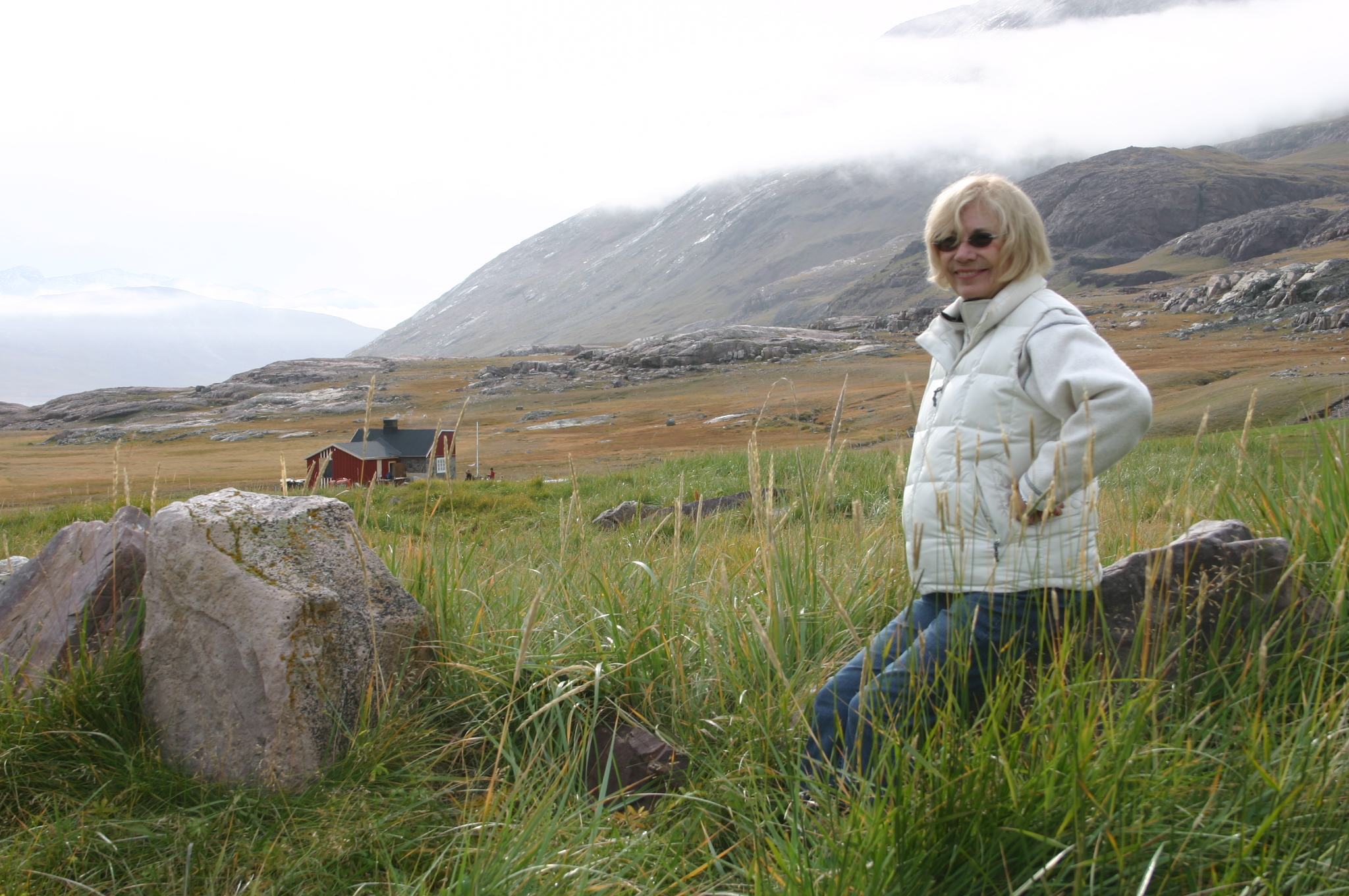 Birgitta in the ruins of the estate of the Bishop of Gardar, in Igaliku, Greenland, in 2008.